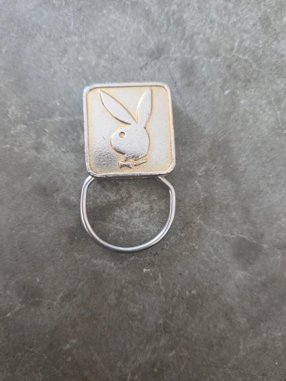Vintage PLAYBOY Silver Bunny Square Keyring